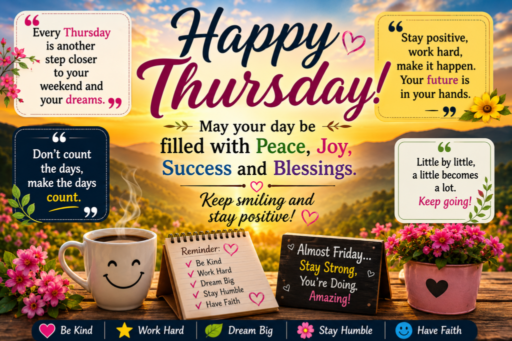 Happy Thursday messages wishes blessings quotes and prayers with a beautiful sunrise background