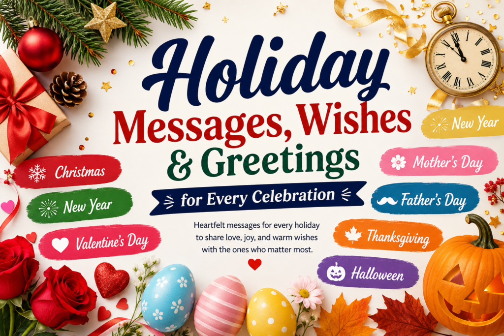 Holiday Messages, Wishes & Greetings for Christmas, New Year, Valentine's Day, Mother's Day, Father's Day, Easter, Thanksgiving, and Halloween